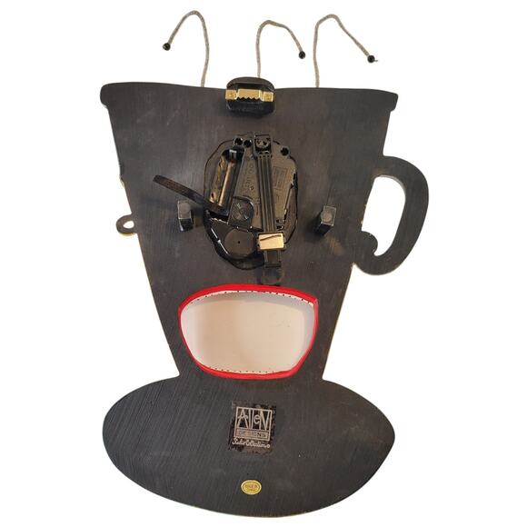 Rare Allen Designs Coffee Freak Wall Clock Studio Art Funky Mug Face 13x9" Works - Picture 10 of 16